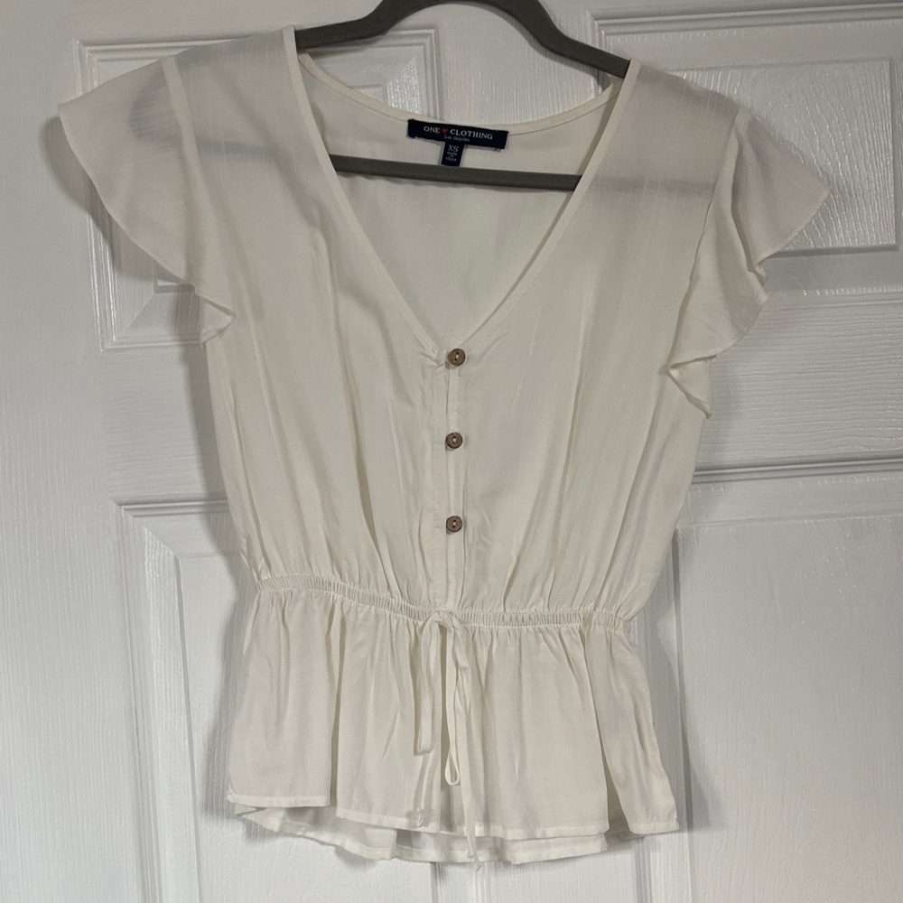 One clothing Cream Ruffle Sleeve Blouse